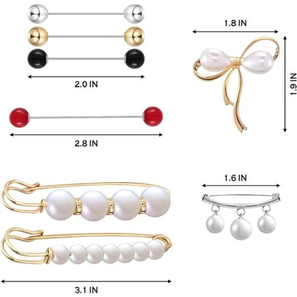 8Pieces Sweater Shawl Clips scarf collar pin Faux Pearl Brooch Pins, Safety Pins - Picture 4 of 7